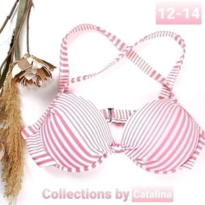 Catalina Pink White Stripe Bikini Swim Top 12- 14